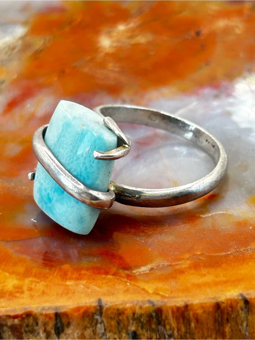 Sterling Silver Larimar Gemstone Ring - Size 6.5